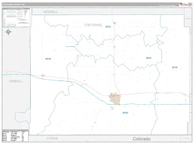 Cheyenne County, NE ZIP Code Wall Map, Classic style
