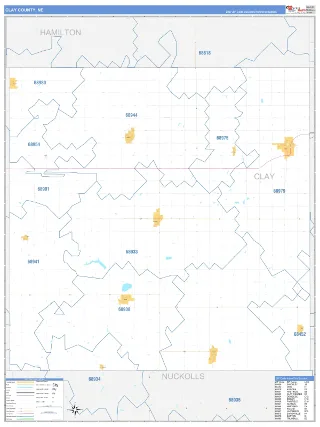 Clay County, NE Business Reference style ZIP Code wall map