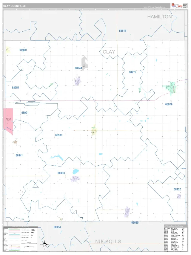 Clay County, NE ZIP Code Wall Map, Classic style