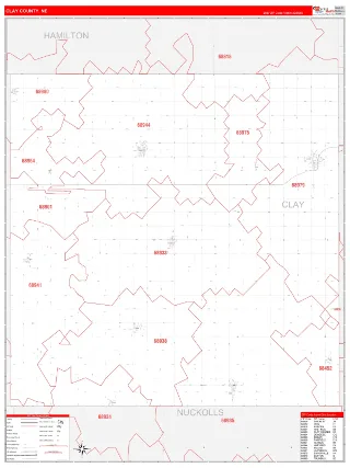 Clay County, NE RedLine style ZIP Code wall map