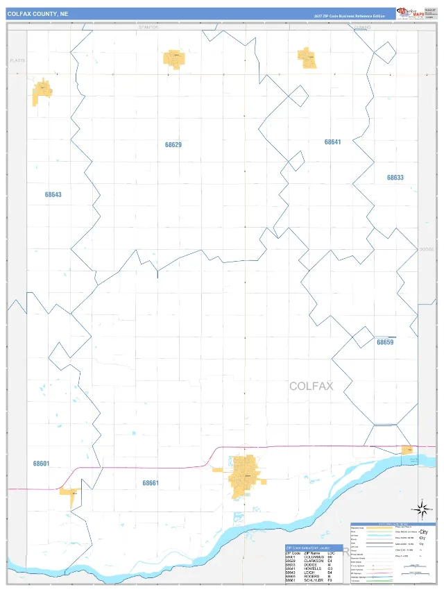 Colfax County, NE ZIP Code Wall Map, Business Reference style