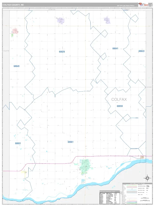Colfax County, NE ZIP Code Wall Map, Classic style