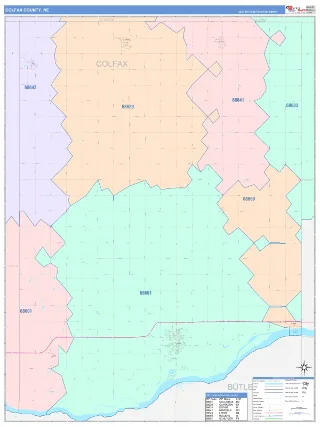 Colfax County, NE ColorCast style ZIP Code wall map