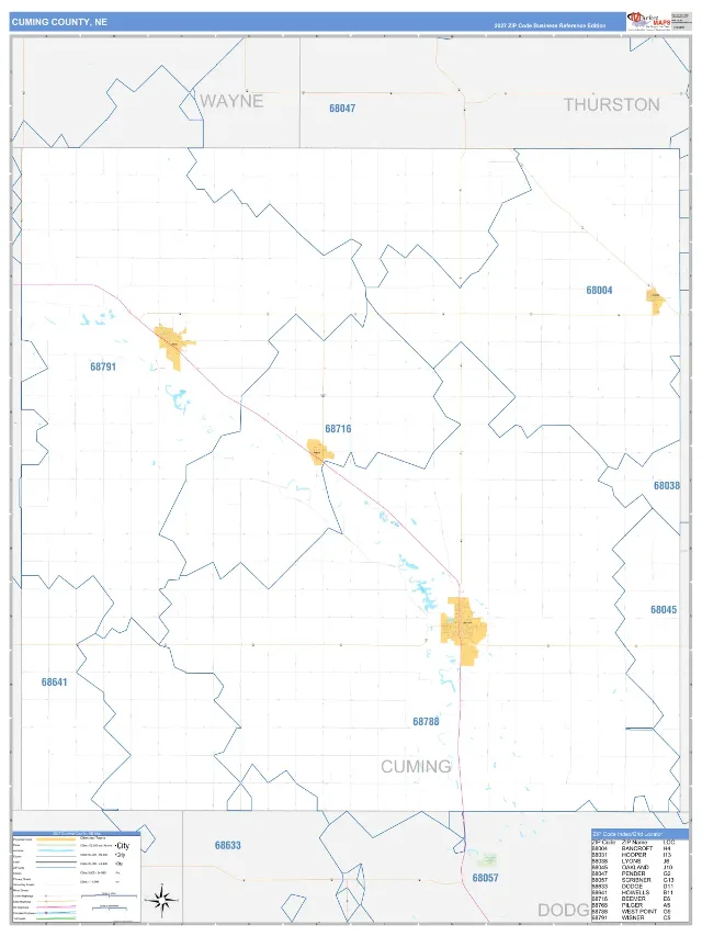Cuming County, NE ZIP Code Wall Map, Business Reference style