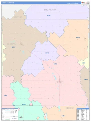 Cuming County, NE ColorCast style ZIP Code wall map