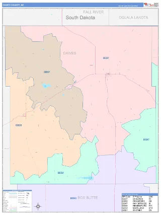 Dawes County, NE ColorCast style ZIP Code wall map