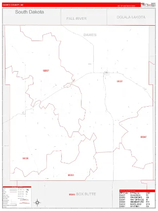 Dawes County, NE RedLine style ZIP Code wall map