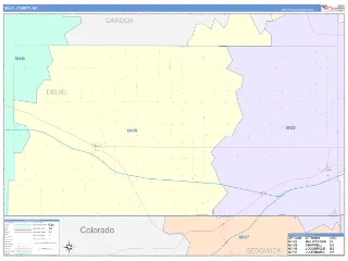 Deuel County, NE ColorCast style ZIP Code wall map