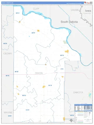 Dixon County, NE Business Reference style ZIP Code wall map
