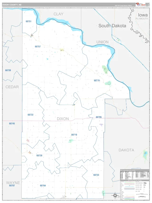 Dixon County, NE ZIP Code Wall Map, Classic style