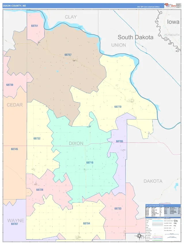 Dixon County, NE ZIP Code Wall Map, ColorCast style