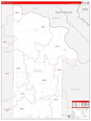 Dixon County, NE RedLine style ZIP Code wall map