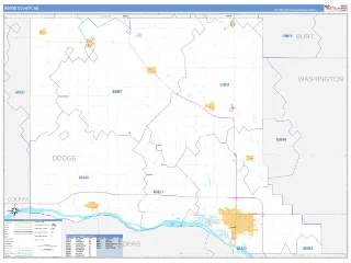 Dodge County, NE Business Reference style ZIP Code wall map