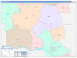 Dodge County, NE ColorCast style ZIP Code wall map