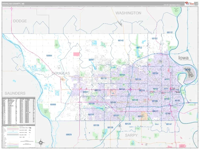 Douglas County, NE ZIP Code Wall Map, Classic style
