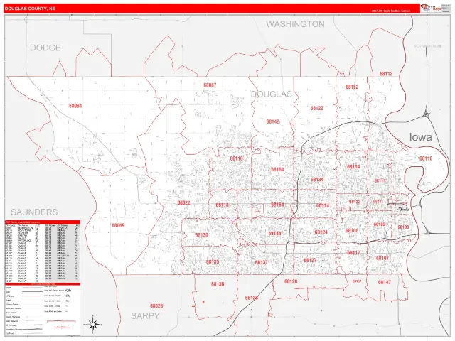 Douglas County, NE ZIP Code Wall Map, RedLine style