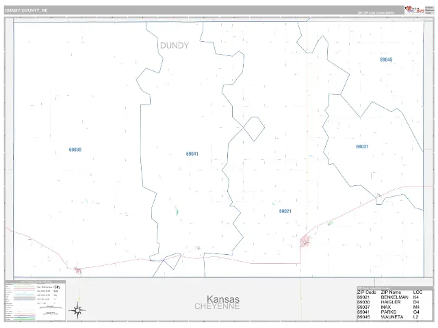 Dundy County, NE ZIP Code Wall Map, Classic style