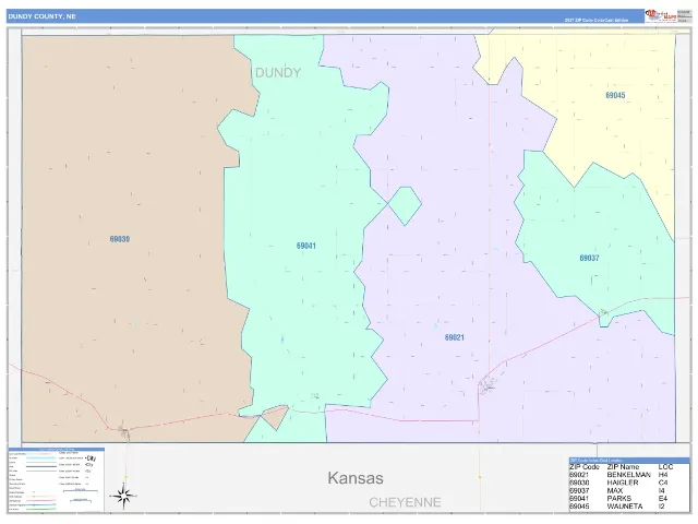 Dundy County, NE ZIP Code Wall Map, ColorCast style