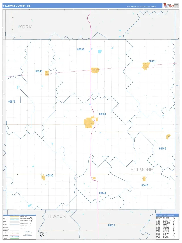 Fillmore County, NE ZIP Code Wall Map, Business Reference style