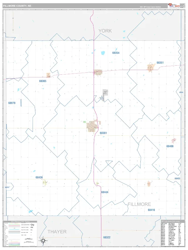 Fillmore County, NE ZIP Code Wall Map, Classic style