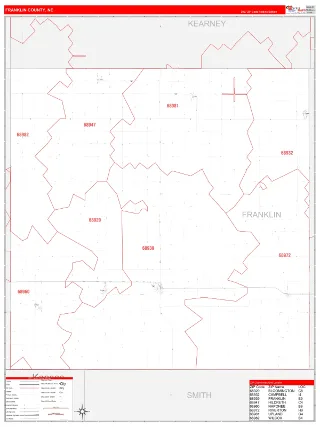 Franklin County, NE RedLine style ZIP Code wall map