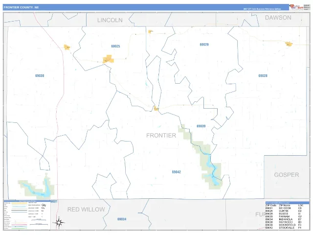 Frontier County, NE ZIP Code Wall Map, Business Reference style