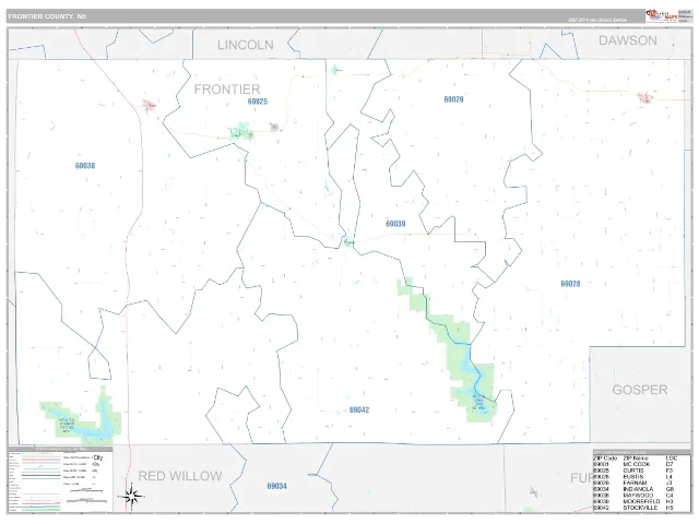 Frontier County, NE ZIP Code Wall Map, Classic style