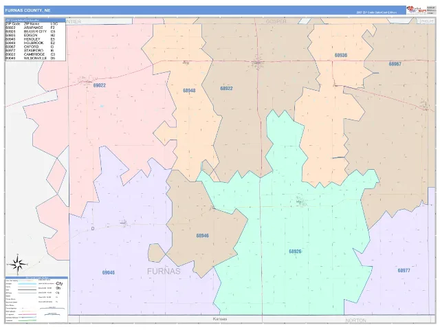 Furnas County, NE ZIP Code Wall Map, ColorCast style
