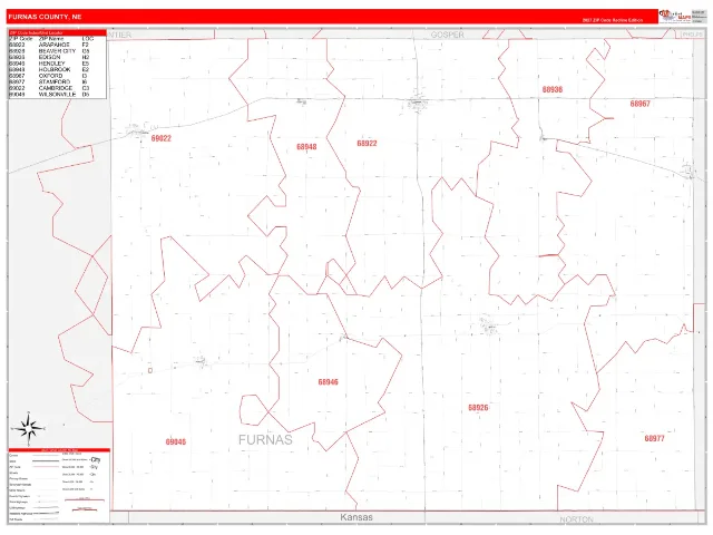 Furnas County, NE ZIP Code Wall Map, RedLine style