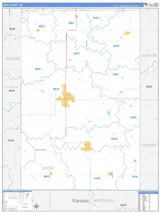 Gage County, NE Business Reference style ZIP Code wall map