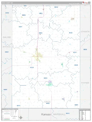 Gage County, NE Classic style ZIP Code wall map