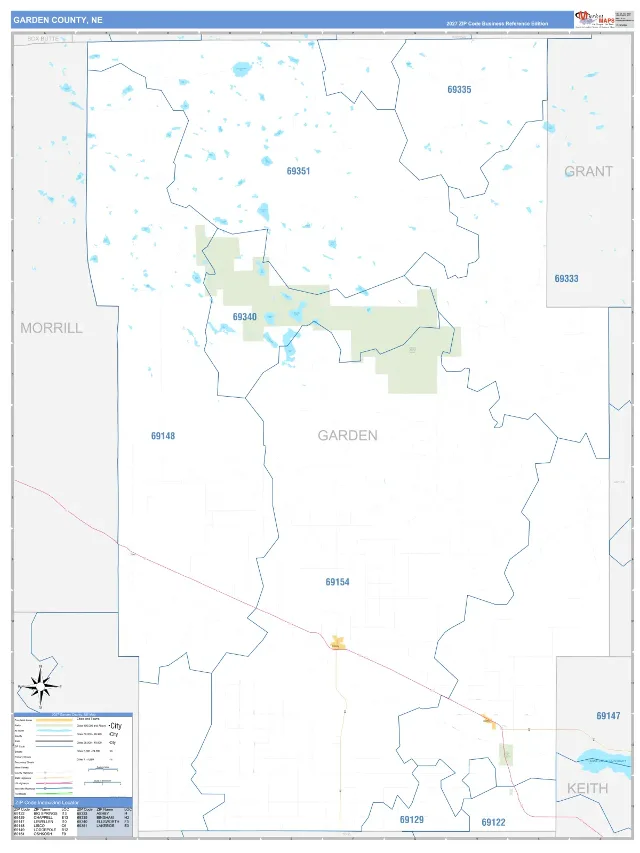 Garden County, NE ZIP Code Wall Map, Business Reference style