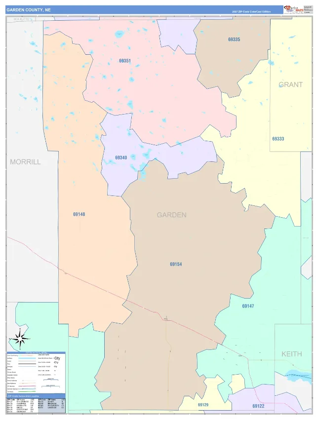 Garden County, NE ZIP Code Wall Map, ColorCast style