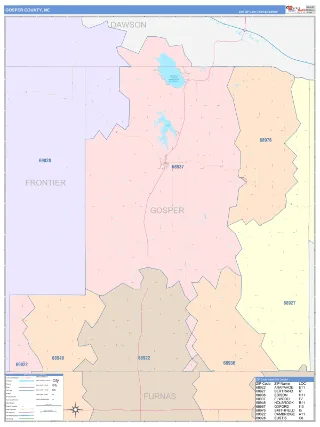 Gosper County, NE ColorCast style ZIP Code wall map