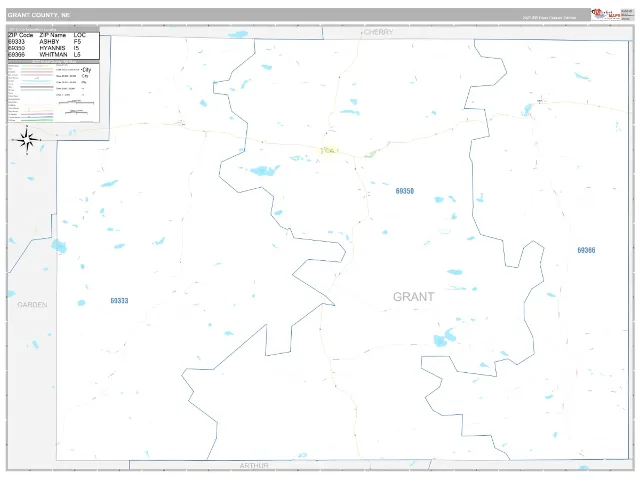Grant County, NE ZIP Code Wall Map, Classic style