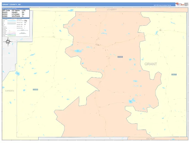 Grant County, NE ZIP Code Wall Map, ColorCast style