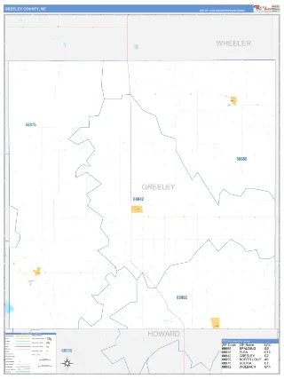 Greeley County, NE Business Reference style ZIP Code wall map