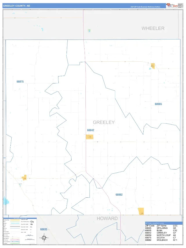Greeley County, NE ZIP Code Wall Map, Business Reference style