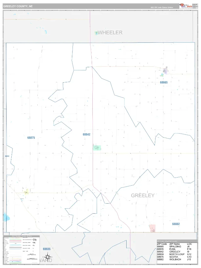 Greeley County, NE ZIP Code Wall Map, Classic style