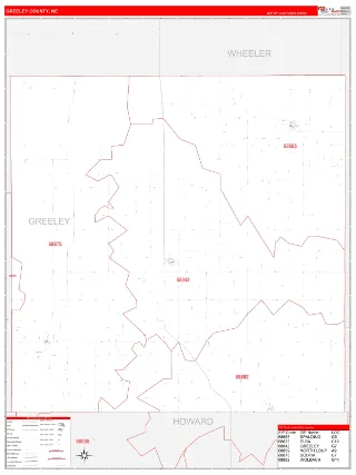 Greeley County, NE RedLine style ZIP Code wall map