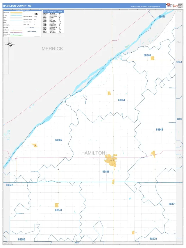 Hamilton County, NE ZIP Code Wall Map, Business Reference style