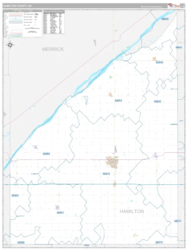 Hamilton County, NE ZIP Code Wall Map, Classic style