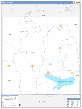 Harlan County, NE Business Reference style ZIP Code wall map