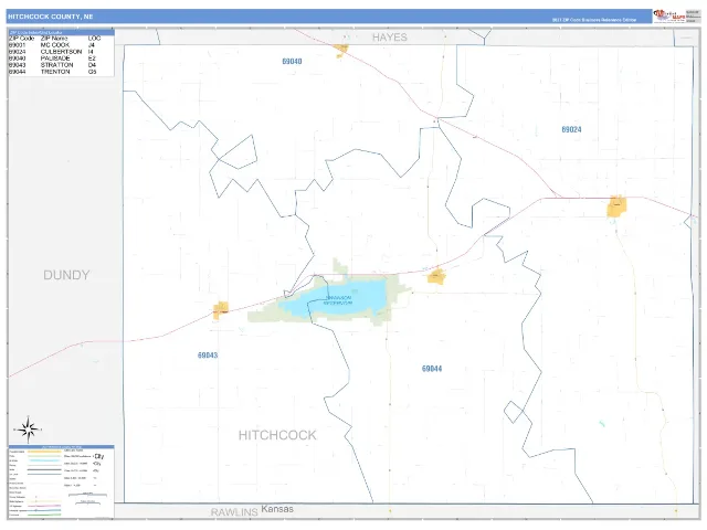 Hitchcock County, NE ZIP Code Wall Map, Business Reference style