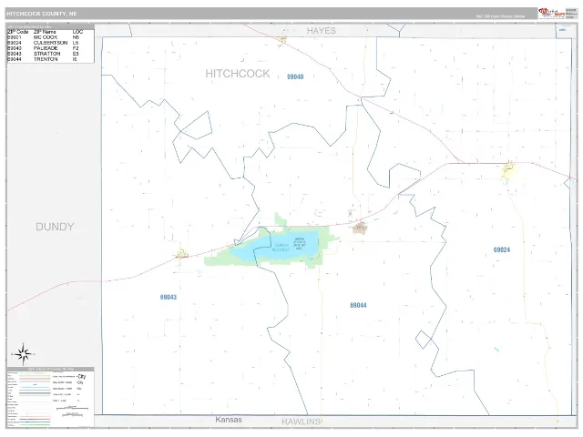 Hitchcock County, NE ZIP Code Wall Map, Classic style