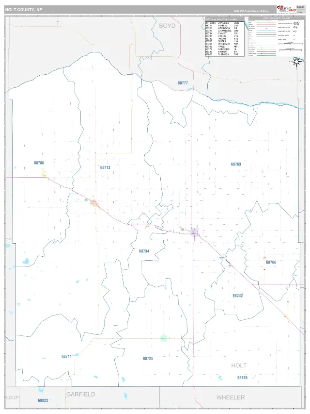 Holt County, NE ZIP Code Wall Map, Classic style