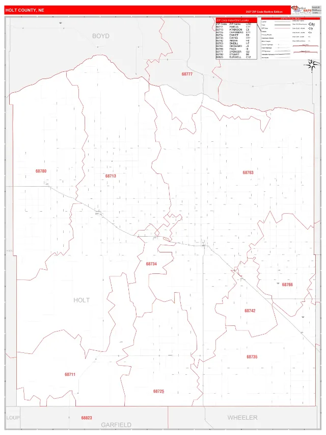 Holt County, NE ZIP Code Wall Map, RedLine style