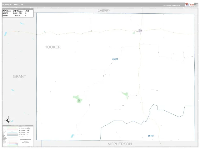 Hooker County, NE ZIP Code Wall Map, Classic style
