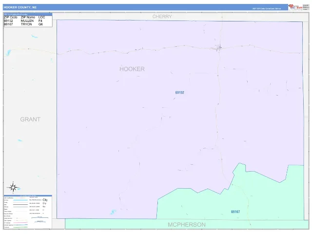 Hooker County, NE ZIP Code Wall Map, ColorCast style
