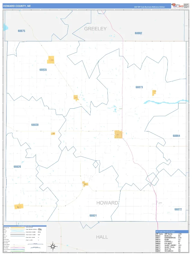 Howard County, NE ZIP Code Wall Map, Business Reference style